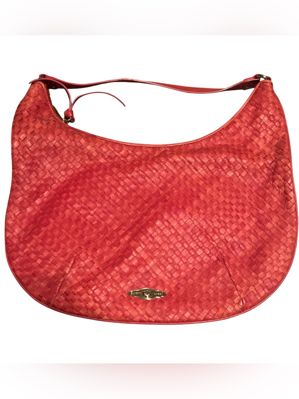 Elliott Lucca Coral Red Woven Leather Hobo